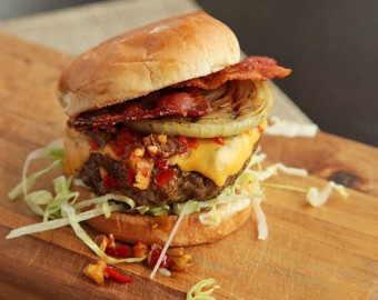 Hot And Smoky Cheeseburgers With Bacon And Pickled Cherry Pepper